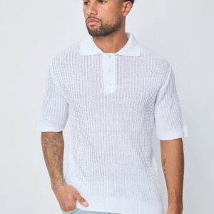 Effen gebreid poloshirt met korte mouwen