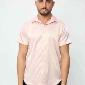 Klassiek, opvallend, effen satijnen overhemd met korte mouwen