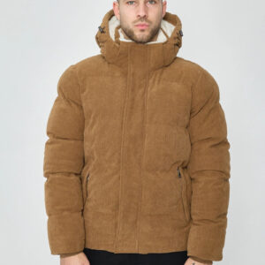 Pufferjack met capuchon met suède-effect