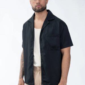 Effen canvas overhemd met korte mouwen