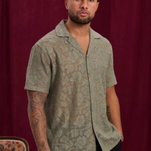 Overhemd met korte mouwen en ton-sur-ton patroon