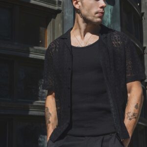 Kanten overhemd met korte mouwen en reverskraag