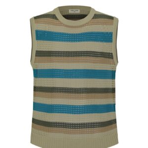 Mouwloze gestreepte gebreide trui