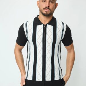 Gestreept poloshirt met korte mouwen en ritssluiting