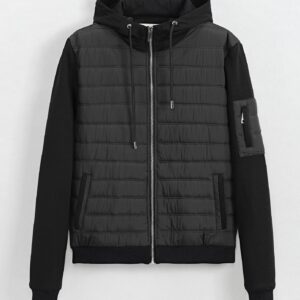 Tweekleurige jas met verstelbare capuchon en trekkoord