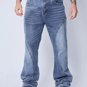 Tweekleurige wijde denim broek