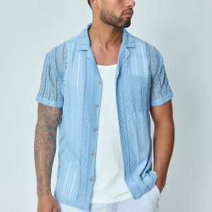 Kanten overhemd met korte mouwen en reverskraag