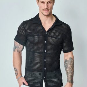 Kanten overhemd met korte mouwen en reverskraag