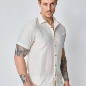 Dun effen overhemd met korte mouwen