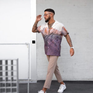 Gestructureerd landschapsprint shirt