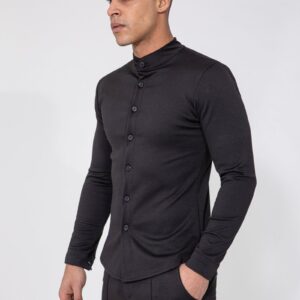 Effen overhemd met lange mouwen en mandarijnkraag