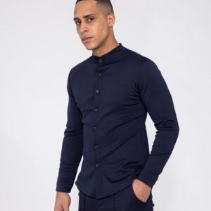 Effen overhemd met lange mouwen en mandarijnkraag