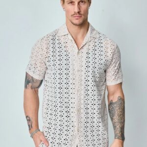 Effen kanten overhemd met korte mouwen en reverskraag