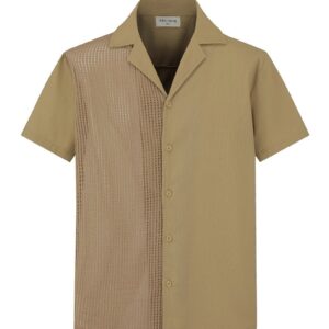 Effen overhemd met korte mouwen van twee materialen