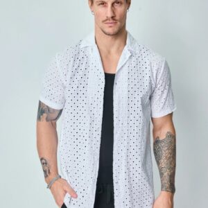 Effen overhemd met korte mouwen en gaten