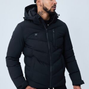 Korte verwarmde donsjas met capuchon