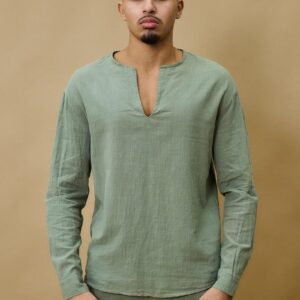 Casual top met v-hals en linneneffect