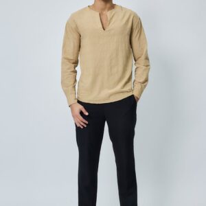 Casual top met v-hals en linneneffect